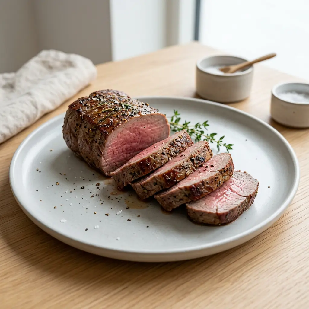 Φωτογραφία του Μοσχαρίσιο φιλέτο στη φριτέζα αέρος μαγειρεμένου στο air fryer